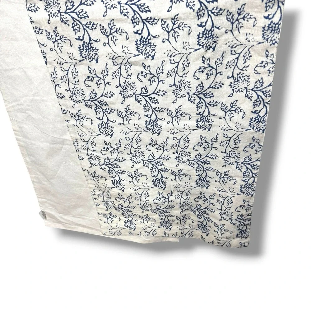 Williams-Sonoma Linen Floral Jacquard Table Runner White Blue Embroidered 16x108